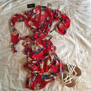Red Floral Print Kimono Maxi Dress